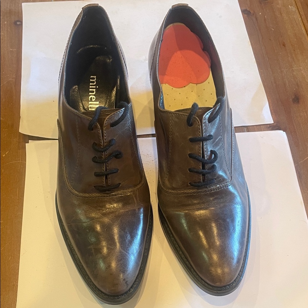 Minelli Brown Leather Derby Shoes